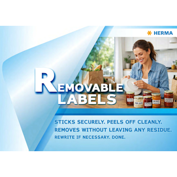 Etichette removibili che aderiscono in modo sicuro, possono essere staccate facilmente e rimosse senza residui. Possibilità di riscrittura.