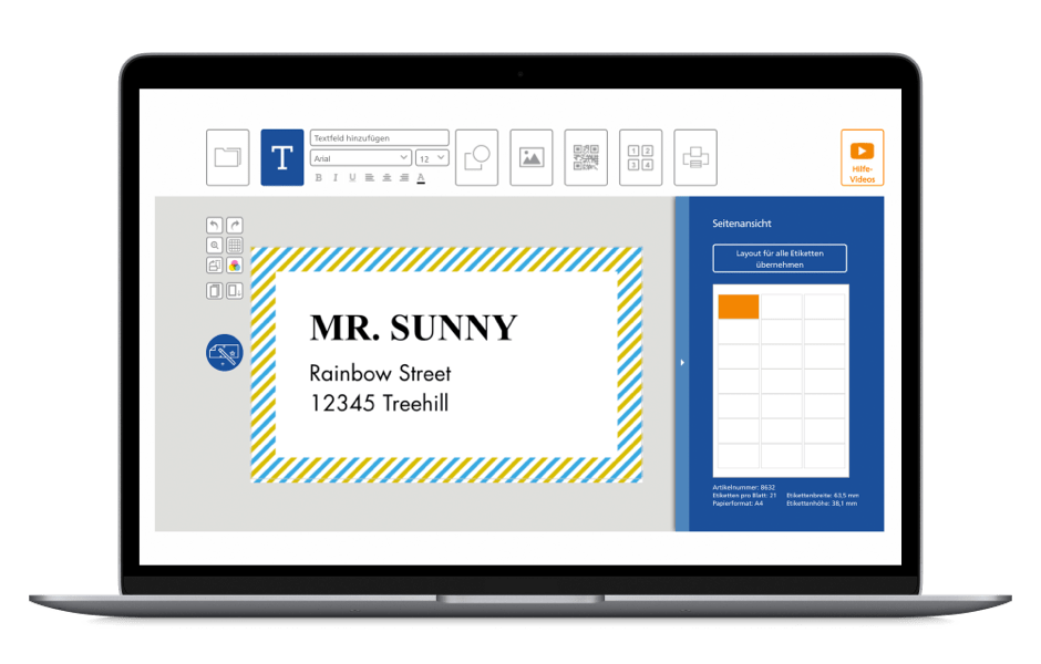 Notebook con schermo di design software per la creazione di etichette