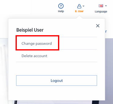 L'interfaccia utente mostra le opzioni per "Cambia password", "Elimina account" e "Disconnetti" per l'utente "Esempio Utente".
