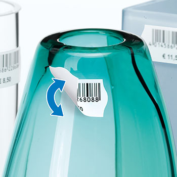 Etichetta rimovibile su vaso di vetro