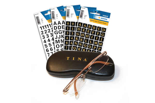 Adesivi con lettere e numeri in nero e oro