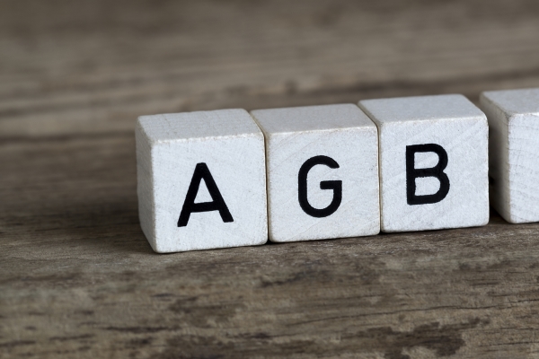 Icon AGB Allgemeine Zahlungsbedingungen, Buchstaben auf Würfeln