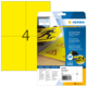 Gelbe Signaletiketten mit der Nummer 4, verpackt in einer durchsichtigen Hülle, mit Hinweisen zur Verwendung und Software.
