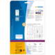Verpackungsrückseite von HERMA mit Informationen zu Software, Anleitungen und Produktdetails. Enthält QR-Code und Symbole für Nutzungshinweise.