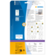 Rückseite einer Verpackung mit Informationen zu HERMA-Produkten, einschließlich Softwarehinweis und Diagrammen zur Anwendung.