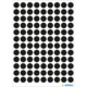 Schwarze runde Aufkleber auf weißem Hintergrund, gleichmäßig in einem Raster angeordnet.