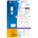 Rückseite einer Verpackung für HERMA Produkte, einschließlich Anweisungen, Softwareinformationen und Diagrammen zur Verwendung.