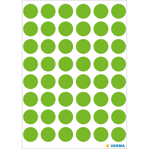 Grüne runde Aufkleber auf weißem Hintergrund, gleichmäßig in einem Raster angeordnet.