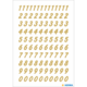 Goldene Zahlen von 0 bis 9 in verschiedenen Größen, gleichmäßig auf einem weißen Hintergrund angeordnet.