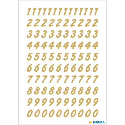 Goldene Zahlen von 0 bis 9 in verschiedenen Größen, gleichmäßig auf einem weißen Hintergrund angeordnet.