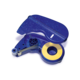 Ein blauer Klebebandabroller mit einer gelben Klebefilmrolle, ausgestattet mit einem Spendermechanismus.