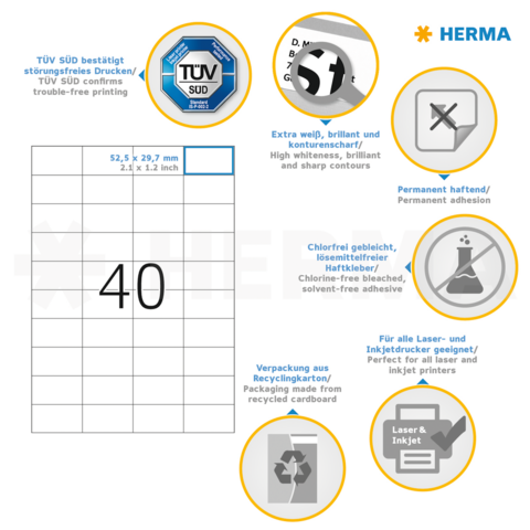 TÜV SÜD conferma la stampa senza problemi. Contiene informazioni su responsabilità, materiali e imballaggio per etichette.