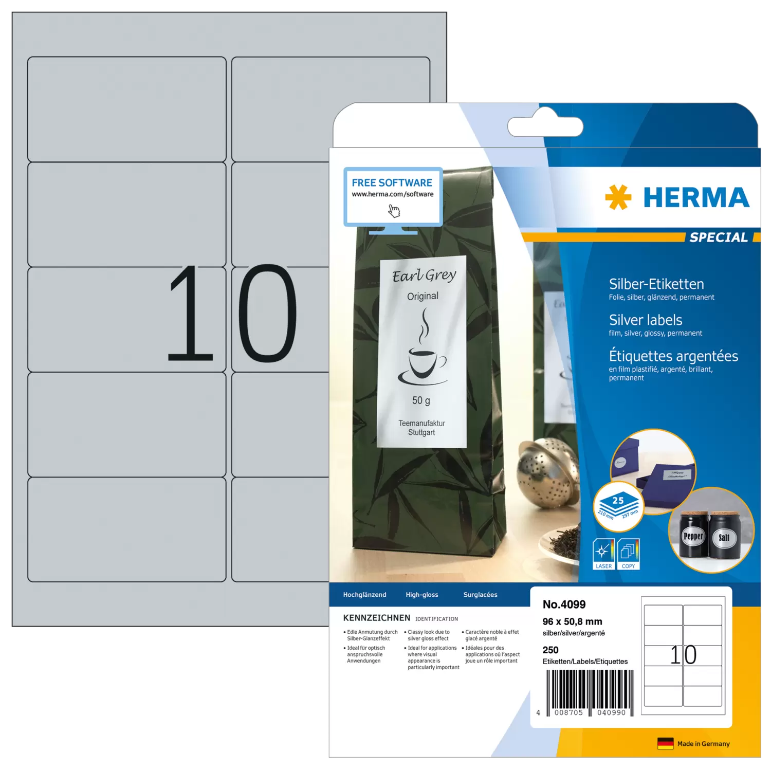 Etichette Adesive Lucide HERMA A4 - Per Stampanti Inkjet, 10 Fogli Bianchi, Adesivo Permanente, Ideali Per Stampe Fotografiche