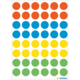 Bunte Aufkleber in verschiedenen Farben: rot, blau, gelb und grün, angeordnet in einem Raster auf weißem Hintergrund.