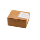 Braune Kartonbox mit einem weißen Etikett, das mehrere Kästchen zum Ausfüllen zeigt.