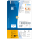 Rückseite einer Verpackung für transparente Etiketten von HERMA, mit Anweisungen, QR-Code und Informationen zur kostenlosen Software.