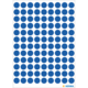 Blatt mit blauen, runden Aufklebern in gleichmäßiger Anordnung auf weißem Hintergrund.
