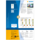 Rückseite eines Produkts von HERMA mit Informationen zu Etiketten, Software und Anwendungsbeispielen. Enthält QR-Code und Grafiken.