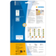 Verpackungsrückseite mit Informationen zu HERMA-Etiketten, einschließlich Anleitungen, Softwarehinweisen und Farbcodes für Etiketten.
