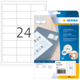 Etikettenblatt mit 24 Feldern, verpackt in einer Herma-Hülle. Hinweis auf kostenlose Software zur Etikettenerstellung.