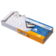 Verpackung mit 100 transparenten Etiketten von HERMA, teilweise geöffnet, zeigt die Etiketten und das Design der Verpackung.