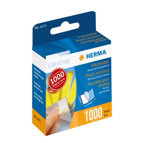 Packung mit 1000 Fotoklebern von Herma, geeignet für das dauerhafte Befestigen von Fotos.