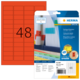 Rote Etiketten auf einem Bogen mit 48 farbigen Etiketten, verpackt in einer transparenten Hülle mit Informationen und Softwarehinweis.