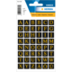 Schwarze Etiketten mit goldenen Buchstaben von A bis Z, geeignet für Beschriftungen und Organisation.