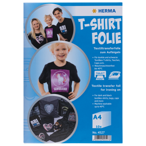 T-Shirt Transferfolie für dunkle Textilien, geeignet für T-Shirts, Taschen und Mützen. Enthält 10 A4-Blätter. Waschmaschinenfest bis 40°C.