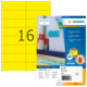 Gelbe Etiketten mit der Nummer 16, verpackt in einer Herma Box, die Informationen zu farbigen Etiketten enthält.